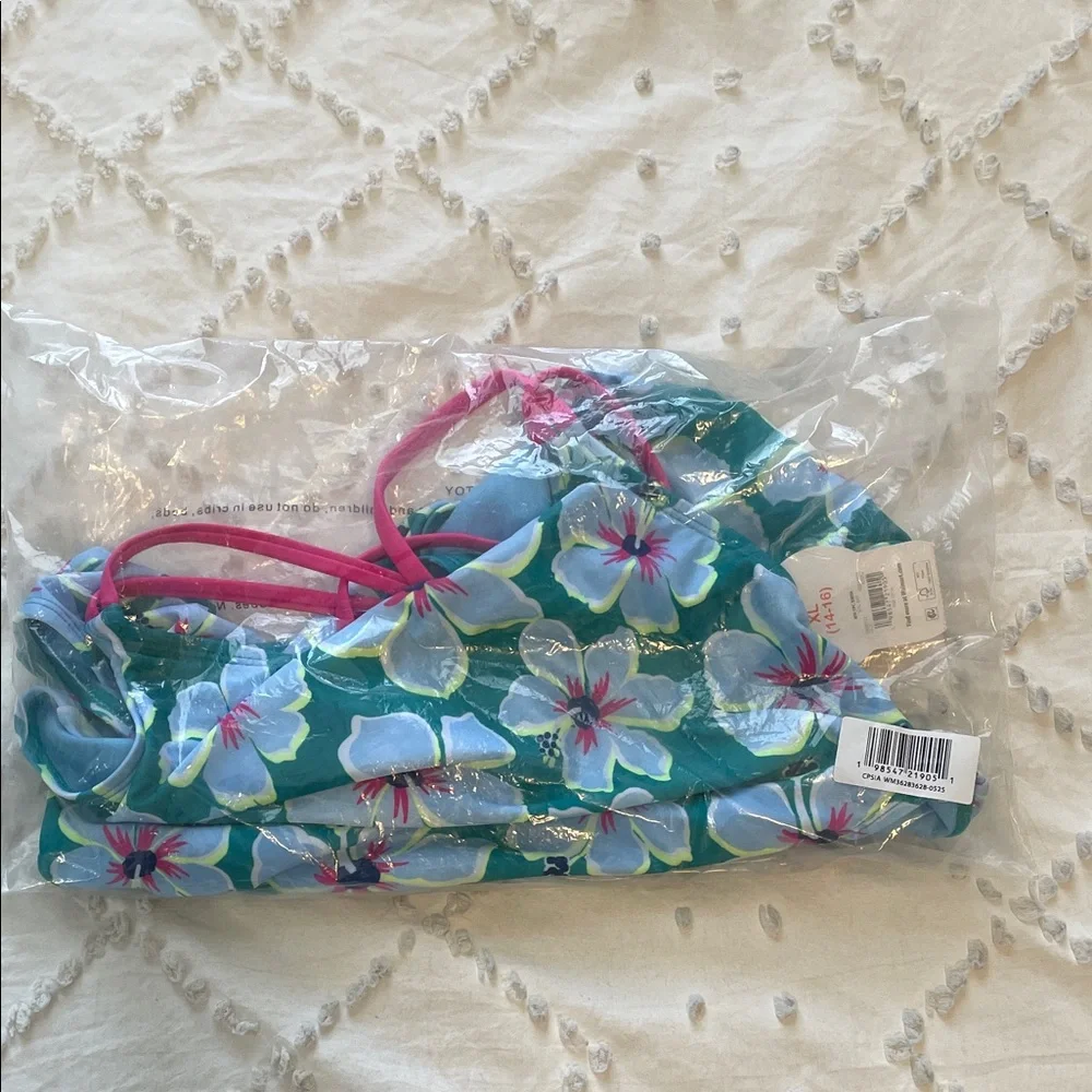 Wonder Nation Floral One Piece with Pink Straps side, cut outs NWT